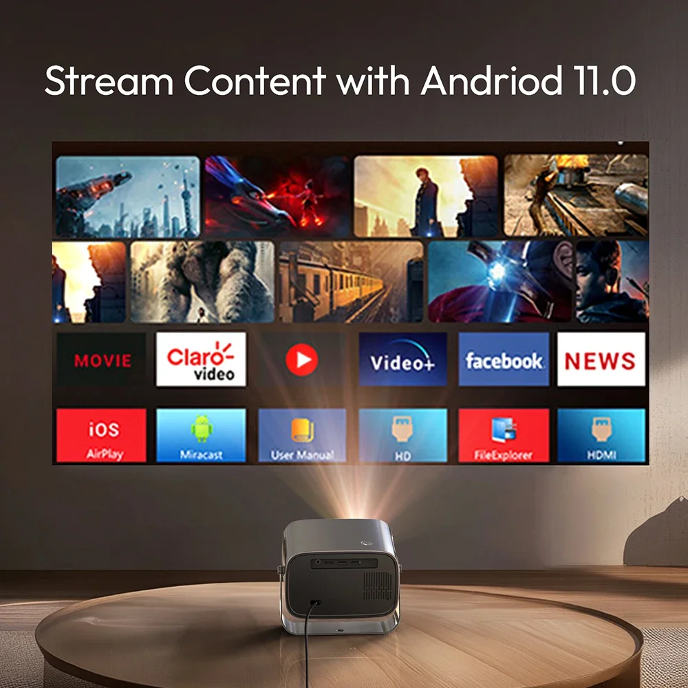 VEVSHAO A12 프로젝터 미니 휴대용 LED 비디오 안드로이드 11.0 WIFI 6 미러 스마트 폰 1080P 4K 비디오 홈 시네마 프로젝터