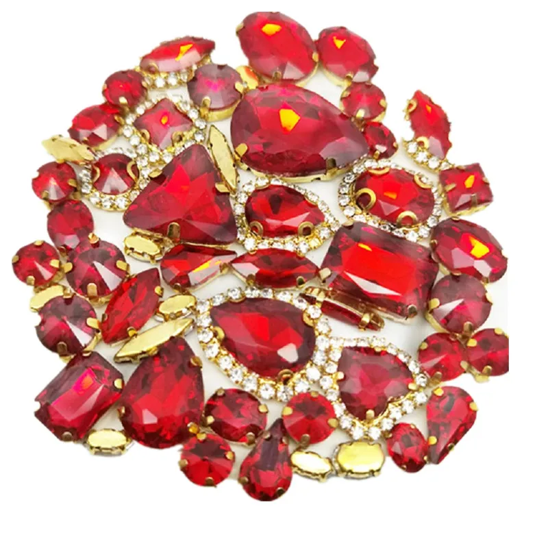 22 색상 50 개/가방 반짝이 혼합 모양 유리 라인 석 골드 클로 크리스탈 버클에 바느질 Diy 웨딩 장식 액세서리