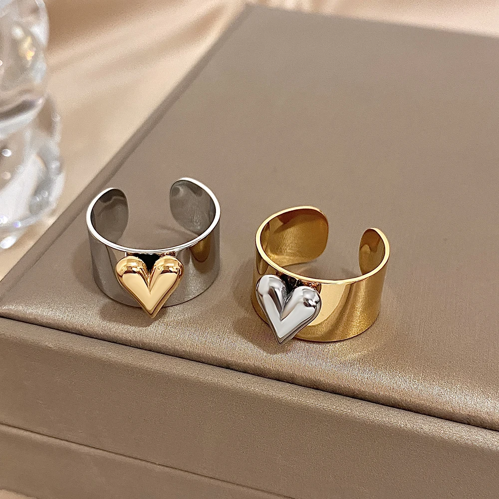 Greatera 스테인레스 스틸 하트 패턴 커프 링 여성용 남성 조수 넓은 두꺼운 성격 과장된 유럽 미국 보석 title=Greatera 스테인레스 스틸 하트 패턴 커프 링 여성용 남성 조수 넓은 두꺼운 성격 과장된 유럽 미국 보석 