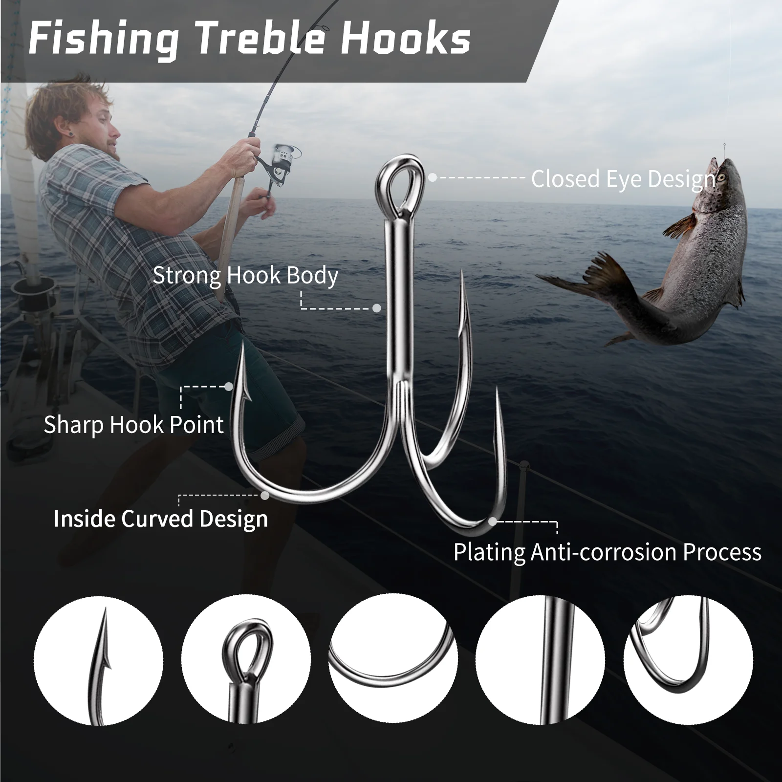 9KM 낚시 트레블 후크 하드 미끼에 높은 탄소강 Brabed 샤프 트리플 후크 낚시 후크 바닷물 낚시 액세서리