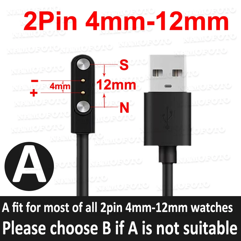범용 2Pin 4mm 7.62mm 4Pin Dock 충전기 어댑터 자기 충전 케이블 스마트 시계 전원 와이어 용 USB 충전 라인 코드