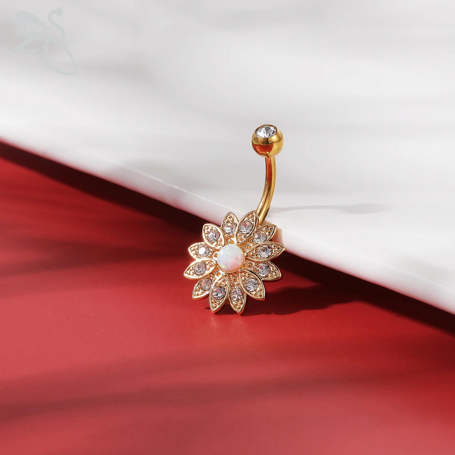 ZS 1 조각 골드 컬러 스테인레스 스틸 배꼽 반지 플라워 하트 CZ 크리스탈 배꼽 배꼽 반지 나비 배꼽 피어싱 14G