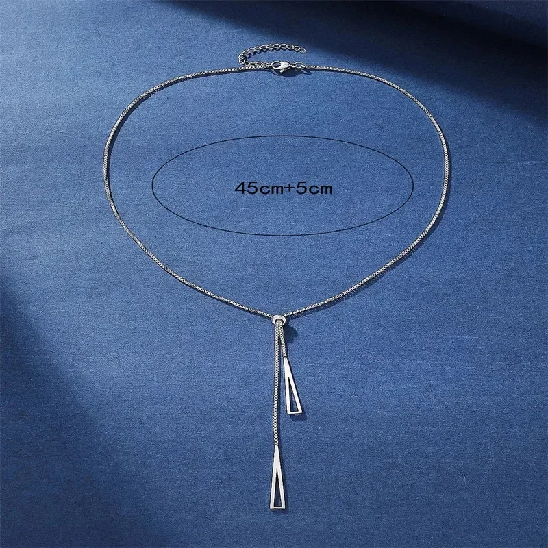 금속 스타일 실버 컬러 삼각형 펜던트 목걸이 여성을위한 유행 간단한 매력 Y Lariat 목걸이 Boho 미니멀리스트 쥬얼리