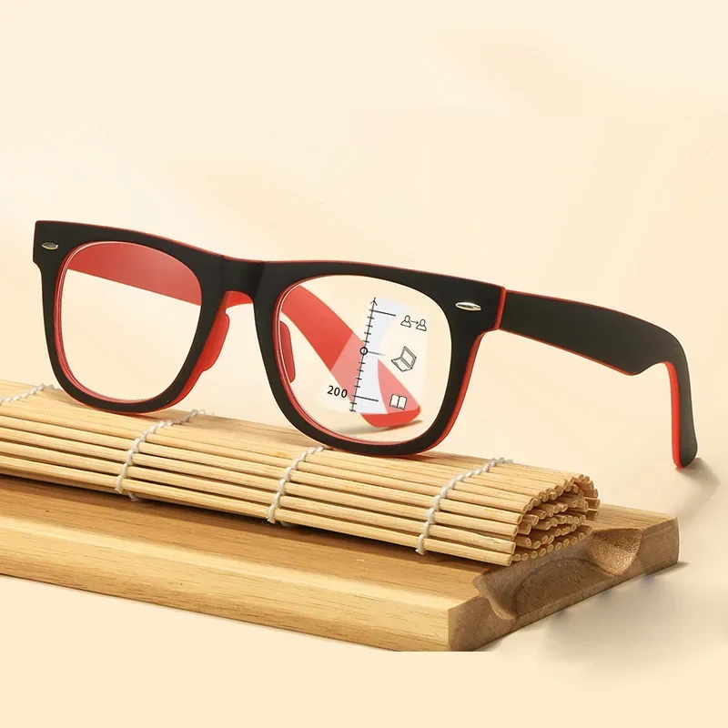 HD 렌즈 프로그레시브 다 초점 독서 안경 여성 남성 빈티지 스퀘어 노안 안경 레트로 안티 블루 컴퓨터 안경