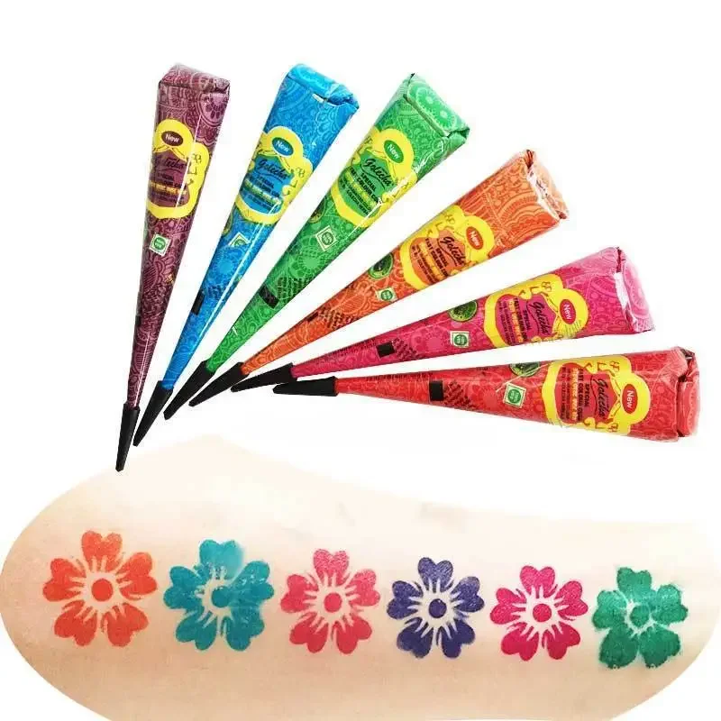 1pcs 25g 여러 가지 빛깔의 인도 GOLECHA 헤나 콘 문신 붙여 넣기 임시 문신 스티커 바디 페인트 아트 크림 콘 DIY 페인트