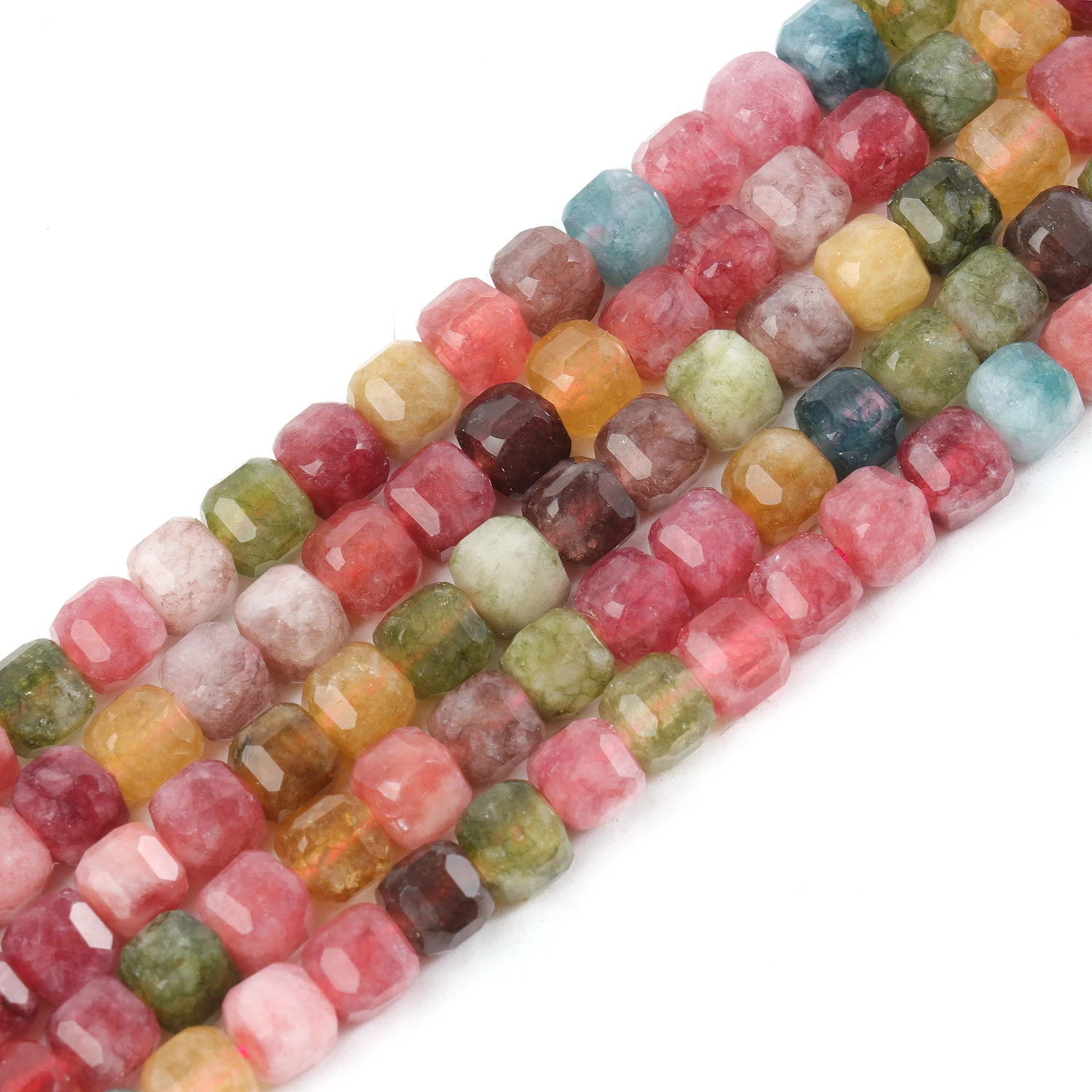 면 처리 된 천연 전기석 5mm 사각형 큐브 모양 비즈 쥬얼리 만들기 Diy 팔찌 목걸이 구슬 액세서리