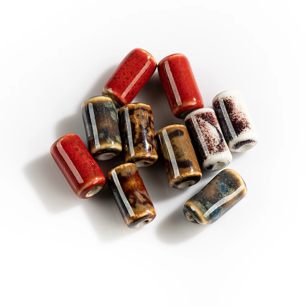 17 # 10pcs 작은 원통형 모양 세라믹 도자기 펜던트 쥬얼리 비즈 만들기 팔찌 목걸이에 대한 수제 재료 # XN190