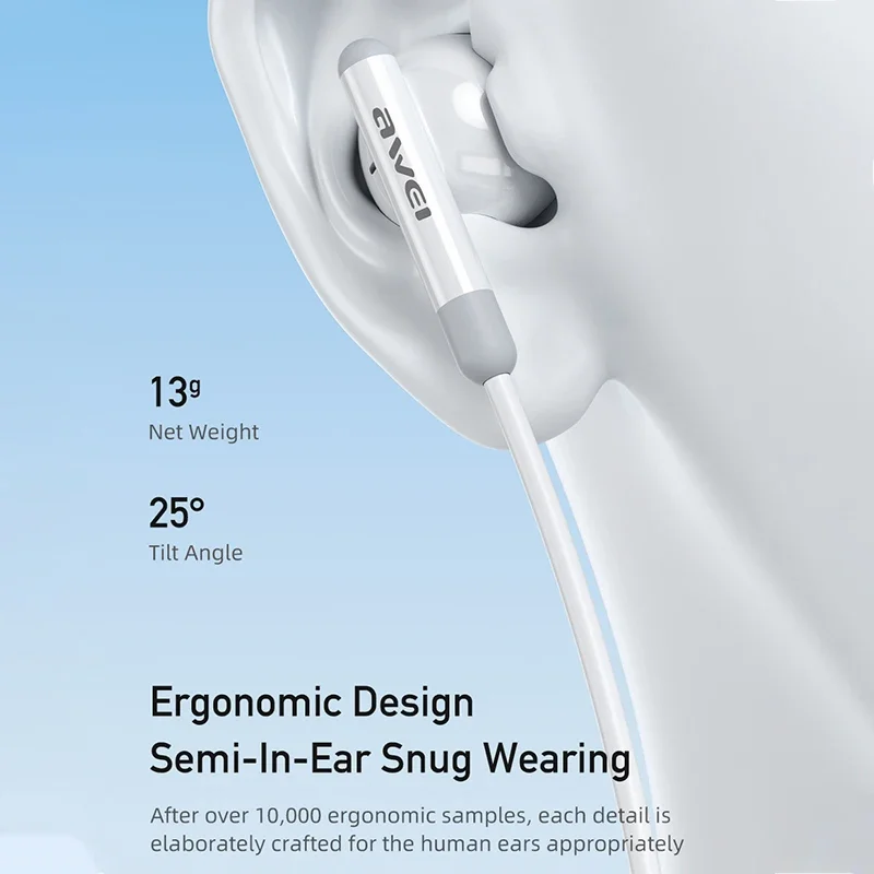 Awei 유선 헤드폰 인이어 헤드셋, 마이크 포함, 볼륨 조절, 모든 휴대폰과 호환 가능