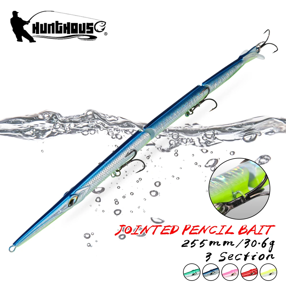 Hunthouse 관절 연필 미끼 3 섹션 낚시 미끼 255mm/30.6g Bluefish Seabass 태클을위한 바늘 싱킹 Swimbait title=Hunthouse 관절 연필 미끼 3 섹션 낚시 미끼 255mm/30.6g Bluefish Seabass 태클을위한 바늘 싱킹 Swimbait 