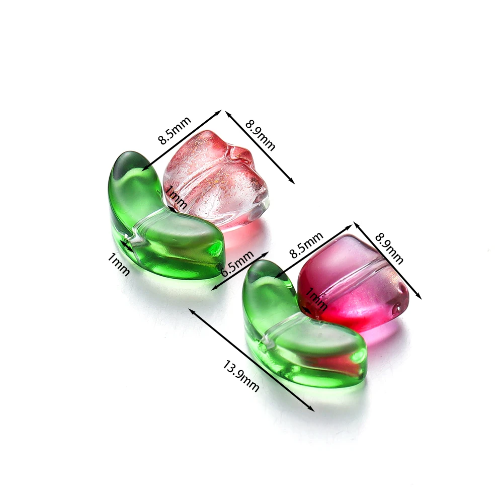 10/20Set 튤립 꽃 Lampwork 비즈 여러 가지 빛깔의 유리 플로라 비즈 DIY 팔찌 쥬얼리에 대한 느슨한 비즈 액세서리 만들기