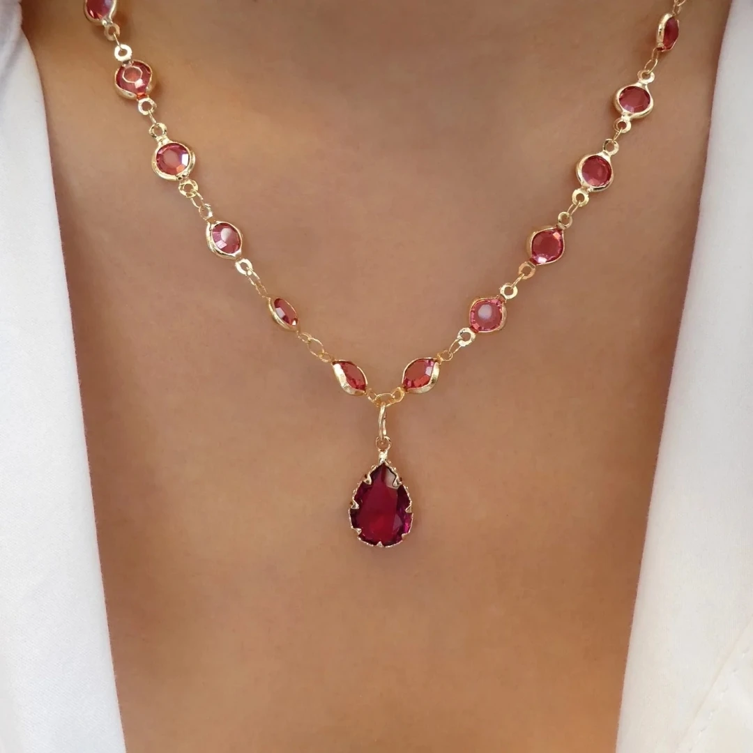 레인보우 크리스탈 보석 레트로 초커 여성을위한 컬러 지르콘 목걸이 간단한 쇄골 체인 쥬얼리 패션웨어 액세서리