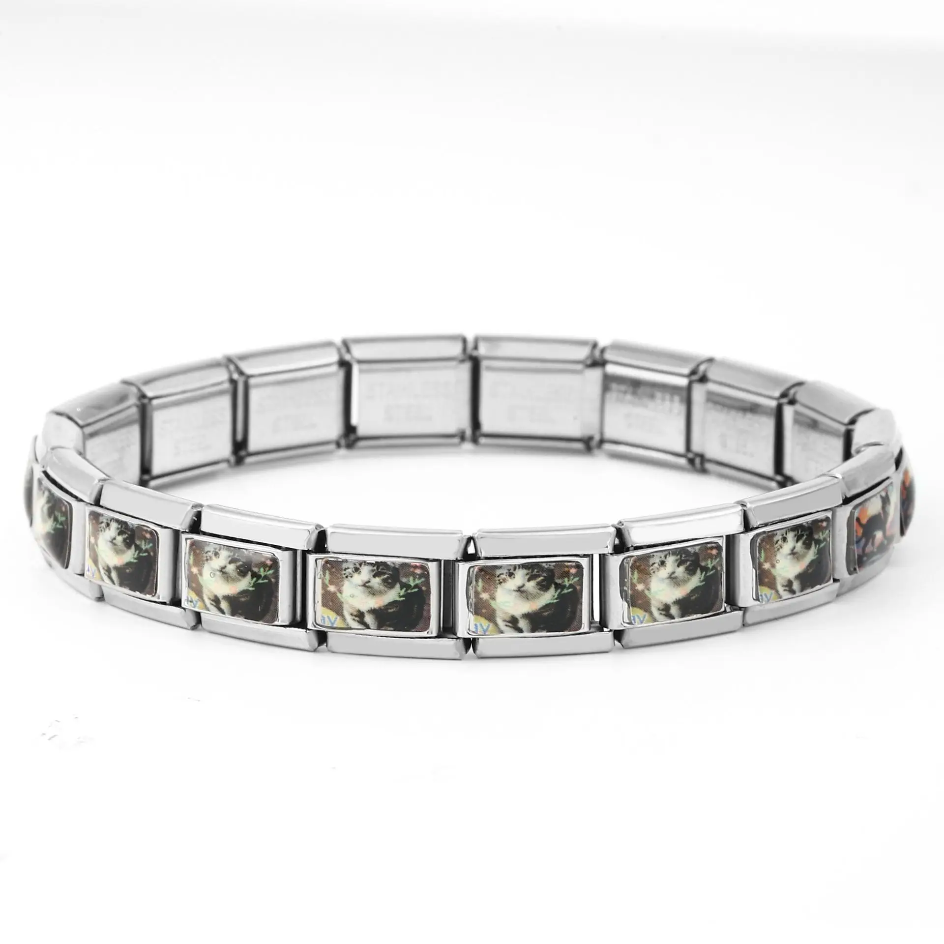 2024 새로운 귀여운 만화 고양이 이탈리아어 매력 링크 맞는 9mm 스테인레스 스틸 팔찌 DIY 쥬얼리 만들기 도매