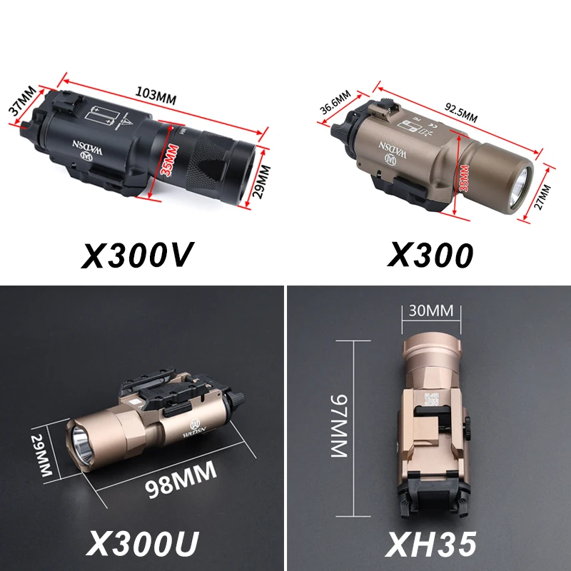 전술 Surefir X300 X300U 울트라 X300V XH35 금속 권총 총 스트로브 LED 라이트 맞는 20mm 레일 Airsoft 교수형 사냥 손전등