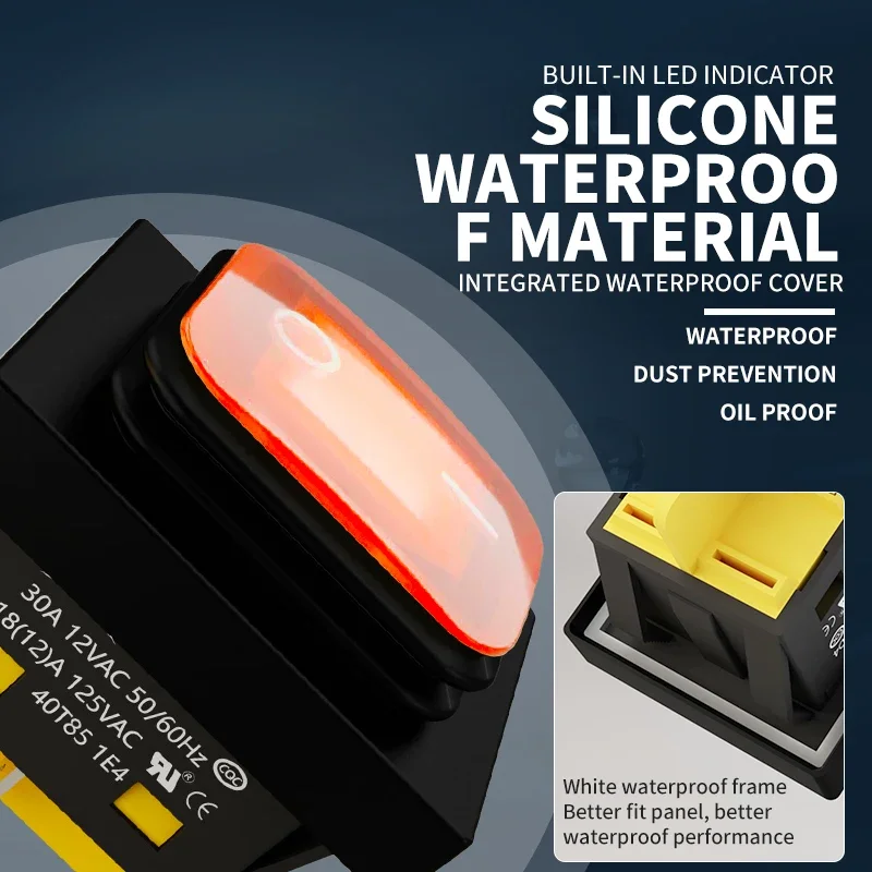 헤비 듀티 4 핀 DPST IP67 밀폐 방수 T85 자동 보트 해양 토글 로커 스위치, LED 포함, 30A, 250V, 12V, 220V, 30x22