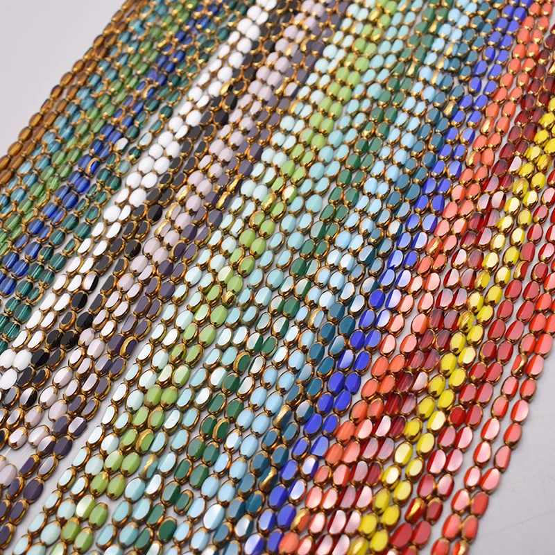 4x7mm 50 개/몫 Briolette 타원형 유리 구슬 도금 골드 컬러 크리스탈 유리 느슨한 스페이서 비즈 DIY 만들기 보석에 대 한 구슬에 대 한