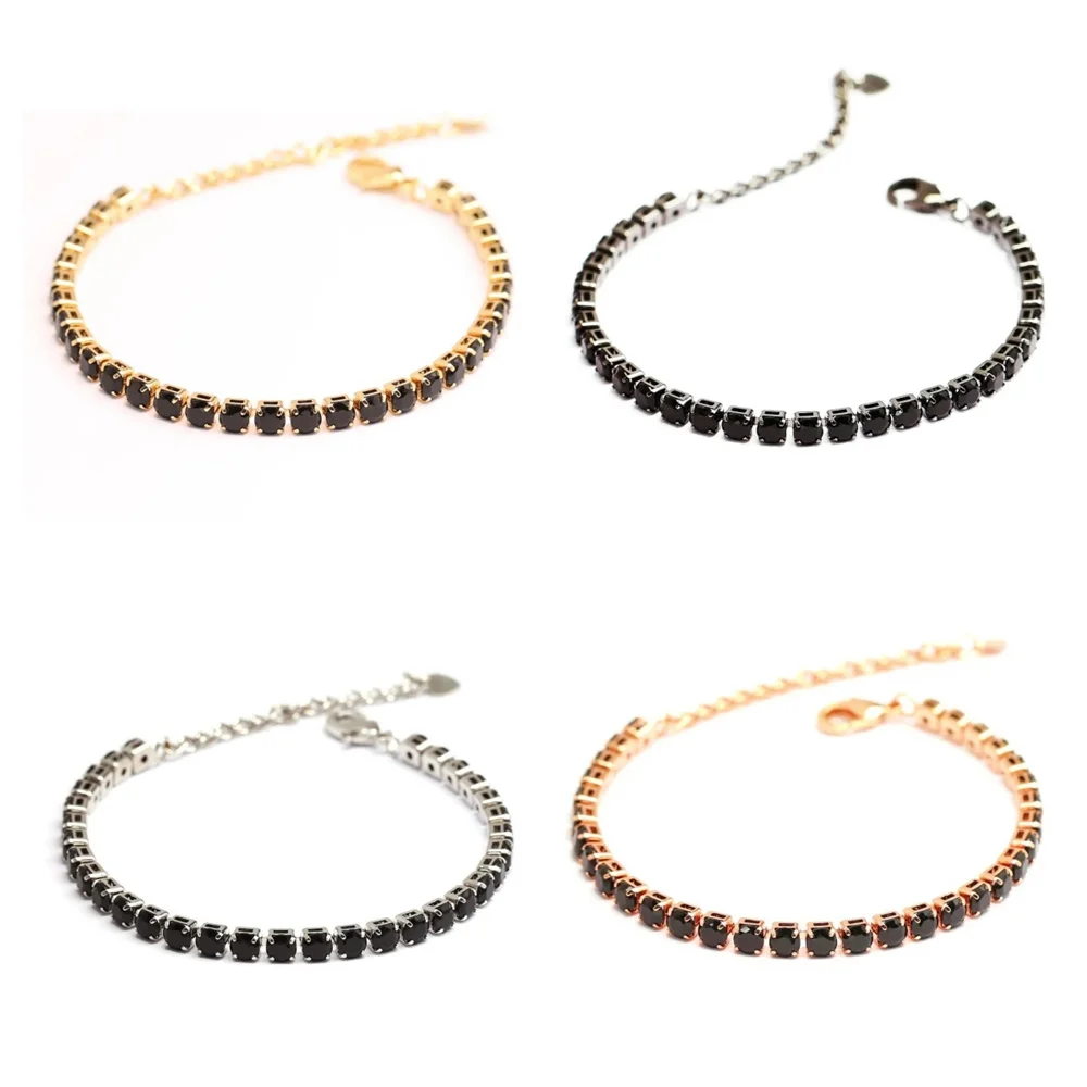 클래식 펑크 스테인레스 스틸 링크 체인 매력 팔찌 남자 골드 블랙 실버 컬러 지르콘 테니스 팔찌 여성을위한 보석 선물