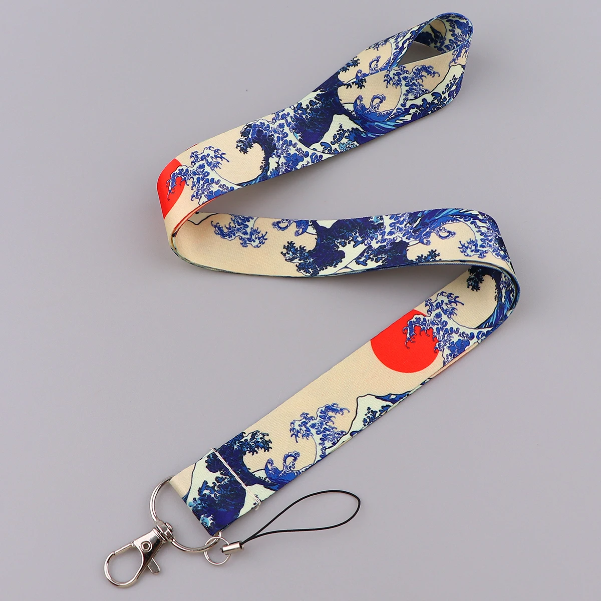 일본 파도 자격 증명 홀더 카드 배지 용 키 넥 스트랩 용 매는 밧줄 체육관 전화 스트랩 키 체인 열쇠 고리 액세서리 선물