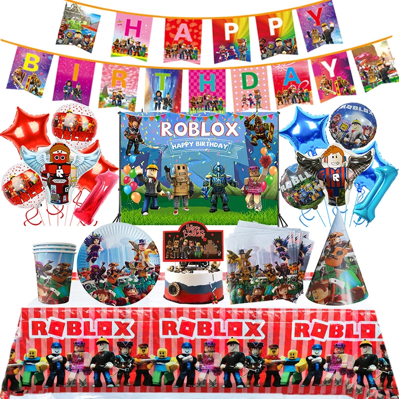 Roblox 생일 파티 장식 Supplie Roblox 게임 축하 파티 풍선 일회용 식기 컵 플레이트 베이비 샤워 장난감 title=Roblox 생일 파티 장식 Supplie Roblox 게임 축하 파티 풍선 일회용 식기 컵 플레이트 베이비 샤워 장난감 