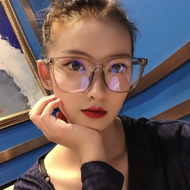 새로운 대형 프레임 근시 안경 안티 블루 라이트 안경 여성 눈 보호 컴퓨터 고글 디옵터 -1.0 -1.5 -2.0 ~ -6.0