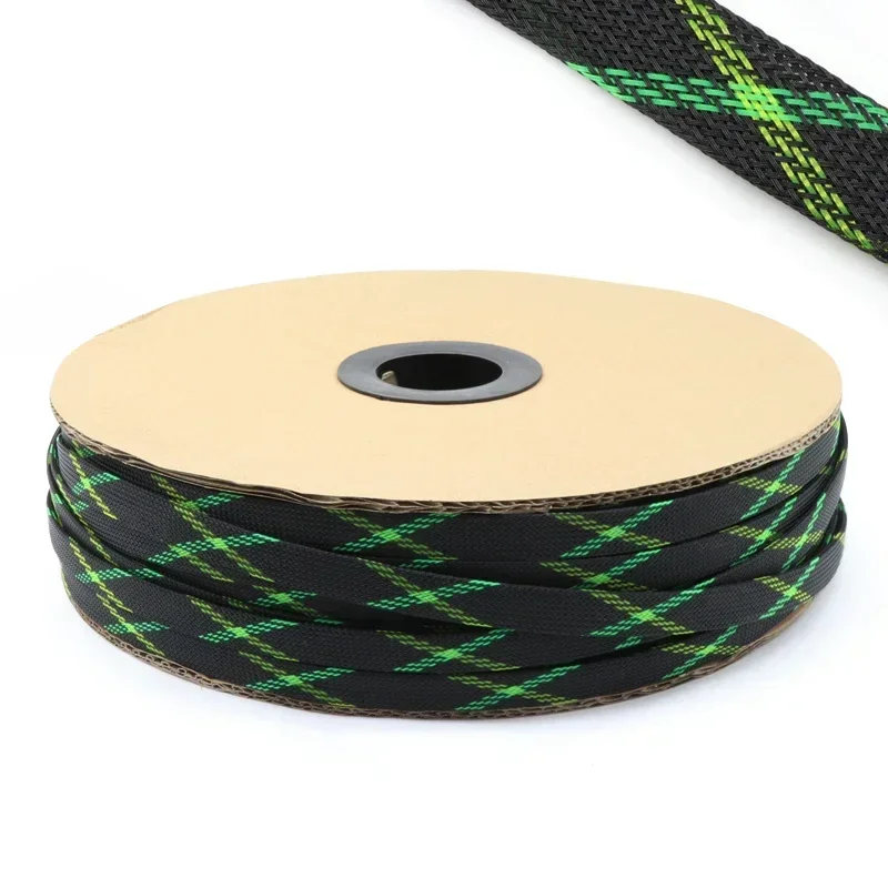 1/5/10M 검정색 + 파란색/빨간색/UV 녹색 + 노란색 꽉 고밀도 PET 땋은 슬리브 3 - 30mm 절연 라인 케이블 보호 확장 가능