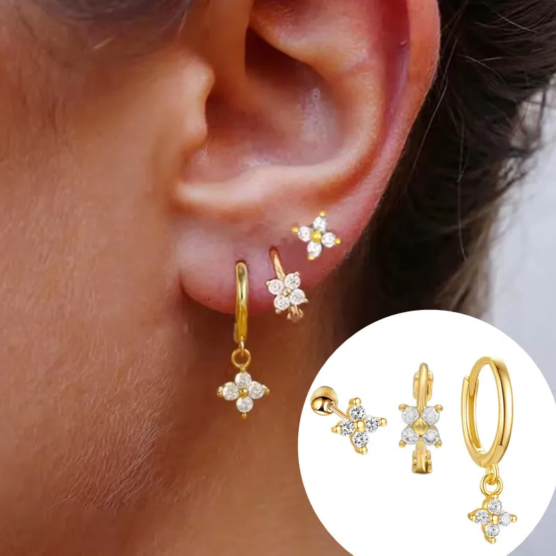 여성을위한 새로운 디자인 스테인레스 스틸 큐빅 지르코니아 체인 후프 귀걸이 스타 문 펜던트 연골 귀걸이 피어싱 쥬얼리