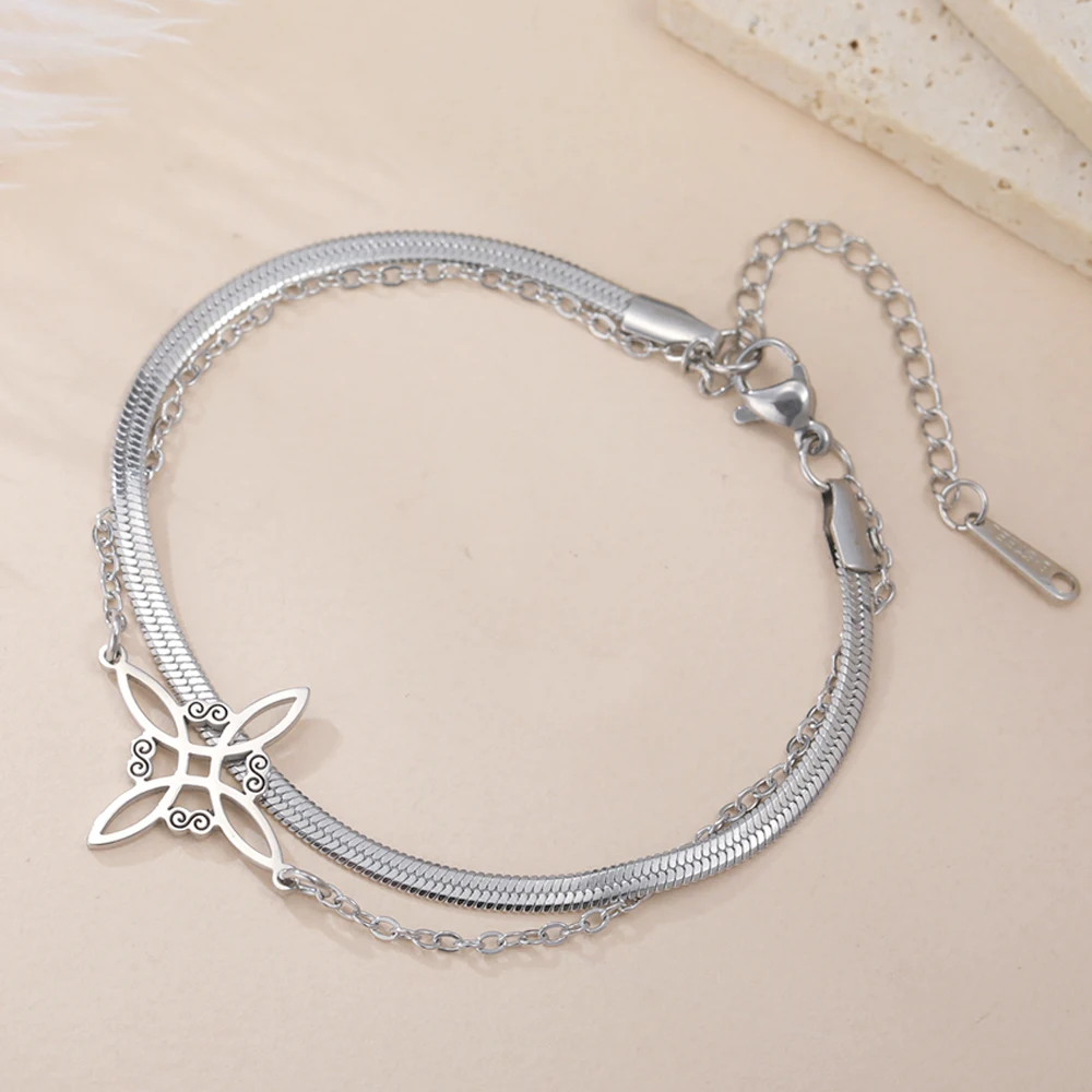 Dawapara 마녀 매듭 여성을위한 매력 팔찌 셀틱스 매듭 보호 부적 비드 체인 스테인레스 스틸 요술 Wiccan 쥬얼리