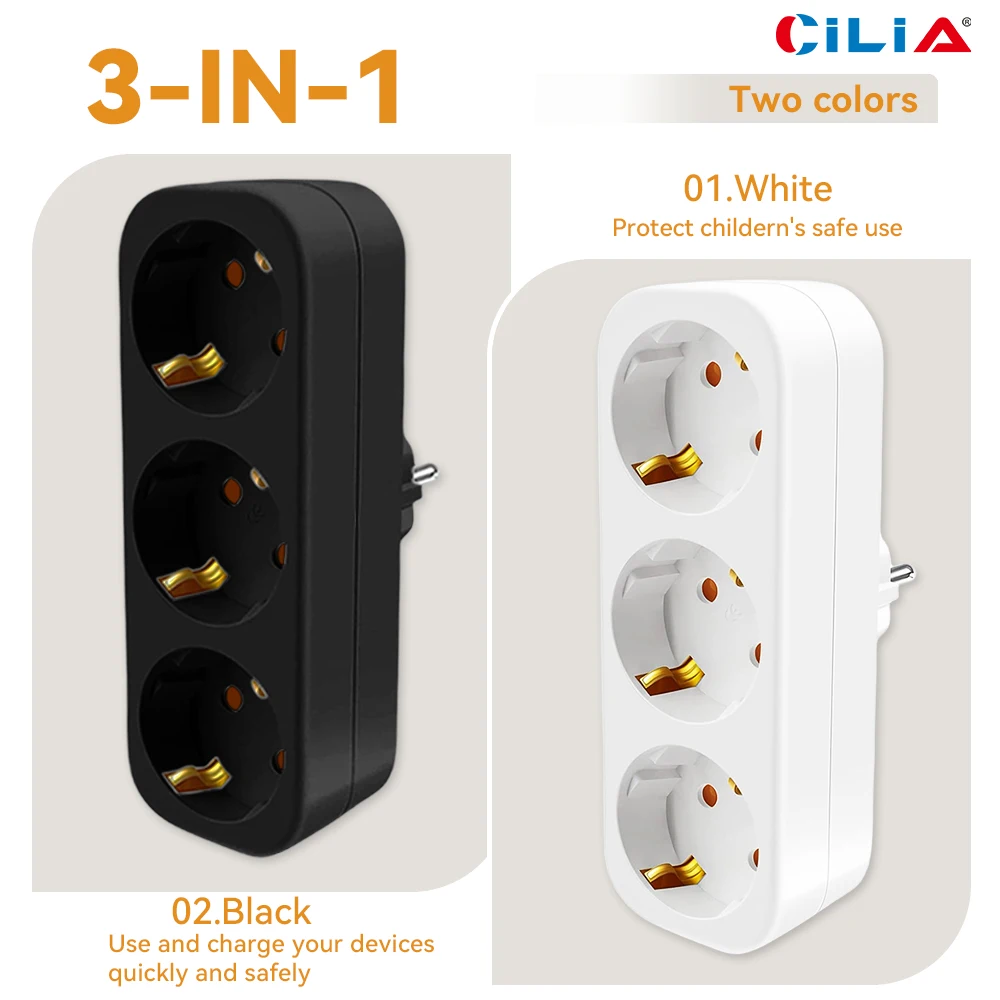 가정용 Cilia-EU 멀티 플러그, 벽면 소켓, Multipresa Elettrica, 3 in 1,3680W,250V,16A, 흰색, Schuko, 범용, 1개, title=가정용 Cilia-EU 멀티 플러그, 벽면 소켓, Multipresa Elettrica, 3 in 1,3680W,250V,16A, 흰색, Schuko, 범용, 1개, 