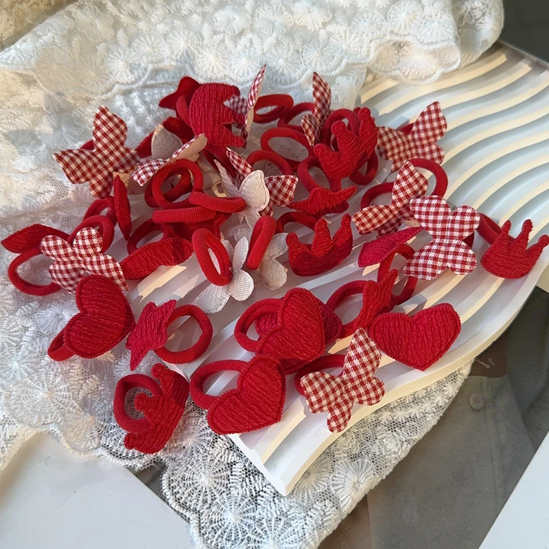 10pcs 소녀 크라운 나비 어린이 Hairbands 해를 끼치 지 않는 머리 만화 수건 밧줄 포니 테일 홀더 어린이 미니 고무 밴드 모자를 쓰고 있죠