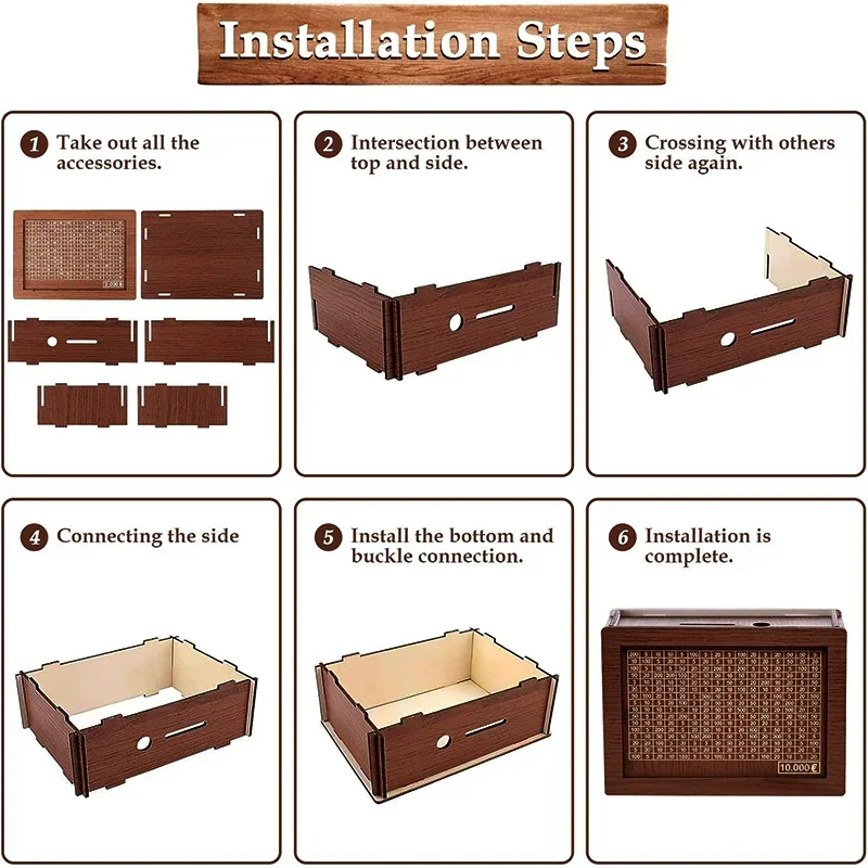 1000/2000/3000/5000/10000 유로 돈 상자 나무 돼지 저금통 돈 금고 저축 상자 도전 현금 보관 케이스