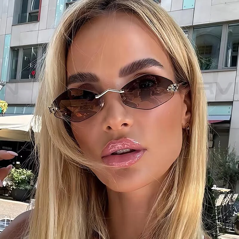 트렌디 한 무테 다각형 선글라스 세련된 그라디언트 렌즈 금속 음영 안경 럭셔리 브랜드 작은 마름모 빈티지 선글라스