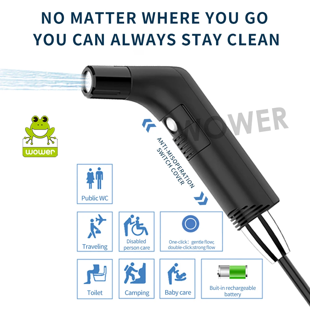Wower 개인 위생 청소용 휴대용 전기 비데2.3L Shattaf 충전식 여행 캠핑 비데 샤워 분무기