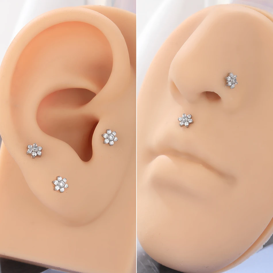 1Pc G23 티타늄 Labret 귀 Tragus 귀걸이 스터드 내부 스레드 지르콘 립 링 연골 헬릭스 피어싱 바디 쥬얼리 16G