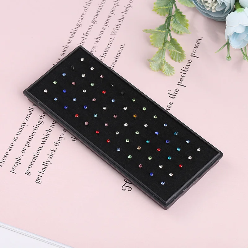 여성용 L자형 라인석 크리스탈 스테인레스 스틸 코 피어싱, 귀 뼈, 저자극성 바디 쥬얼리 피어싱, 패션 60 개