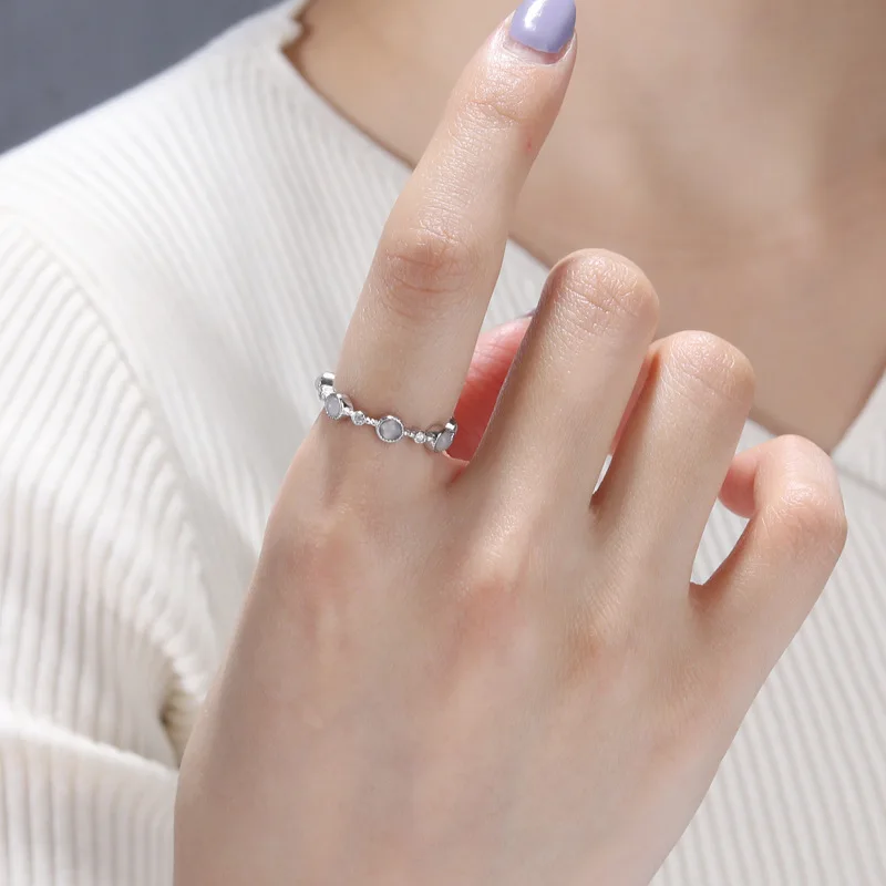 여성을위한 925 스털링 실버 라운드 크리스탈 조절 반지 결혼 약혼 럭셔리 보석 도매 액세서리 보석