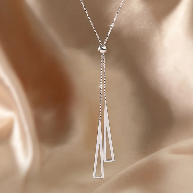 여성을 위한 술 목걸이 황금 은색 삼각형 펜던트 스웨터 긴 목걸이, 친구 패션 목 보석 선물