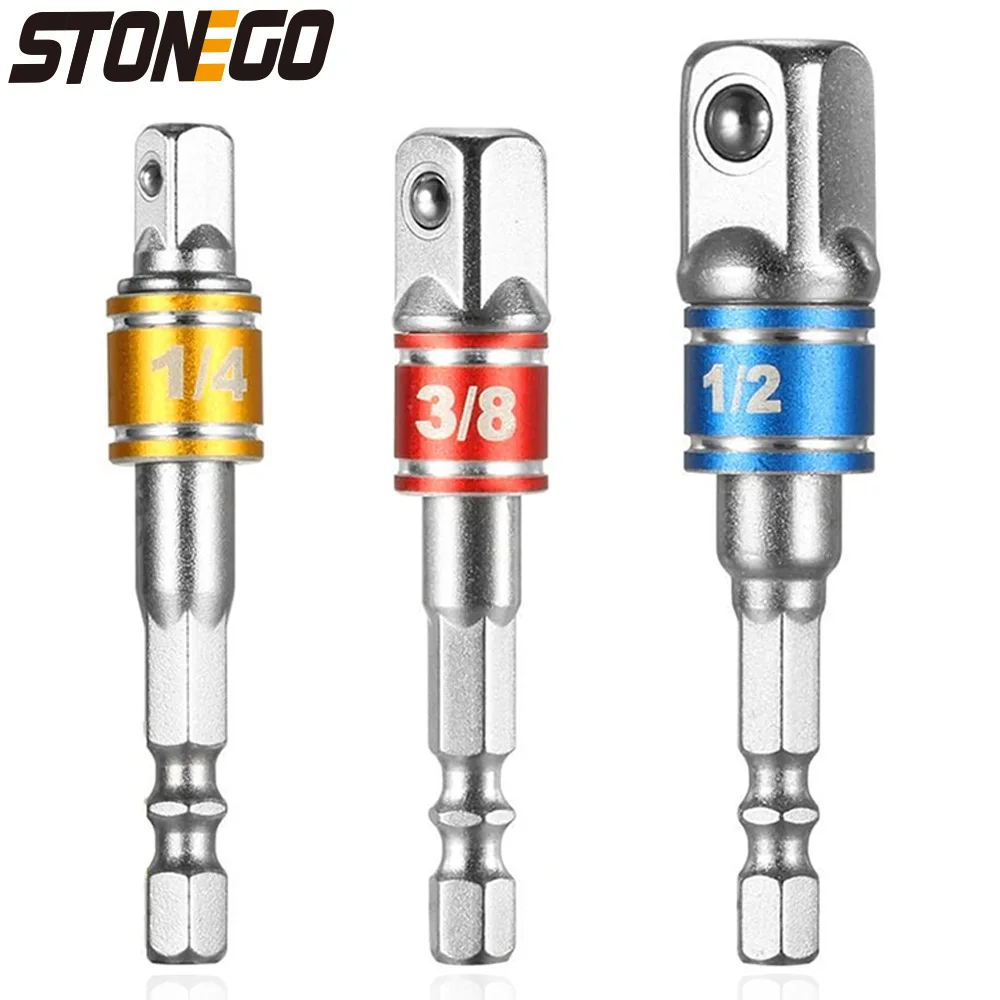 STONEGO 1PC/3PCS 임팩트 드라이버용 육각 섕크 드릴 소켓 어댑터 세트 - 사각형 소켓 드릴 비트 바 확장, 1/4