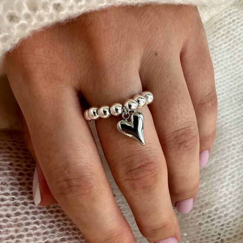 LATS 크리 에이 티브 수제 페르시 번지 코드 여성을위한 러브 하트 펜던트 반지 소녀 실버 컬러 CCB 구슬 조절 링 쥬얼리 title=LATS 크리 에이 티브 수제 페르시 번지 코드 여성을위한 러브 하트 펜던트 반지 소녀 실버 컬러 CCB 구슬 조절 링 쥬얼리