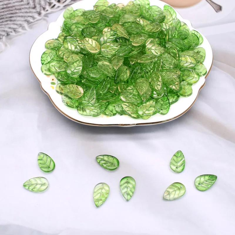 30/60Pcs 가방 11X18mm 유리 구슬 Leafs 투명 녹색 느슨한 스페이서 비즈 매력 펜던트 체코 유리 DIY 액세서리
