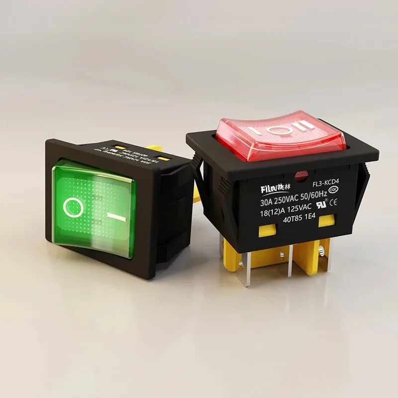 FILN 헤비 듀티 4 핀 DPST IP67 밀폐 방수 T85 자동 보트 마린 토글 로커 스위치, LED 포함, 30A, 250V, 12V, 220V, 30x22