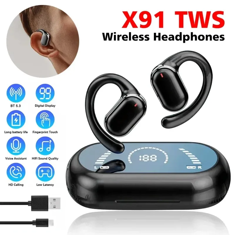 X91 OWS 귀고리 이어폰 Bluetooth 5.3 낮은 대기 시간 게임용 스포츠 헤드셋 HiFi 스테레오 소음 감소 이어 버드 title=X91 OWS 귀고리 이어폰 Bluetooth 5.3 낮은 대기 시간 게임용 스포츠 헤드셋 HiFi 스테레오 소음 감소 이어 버드 
