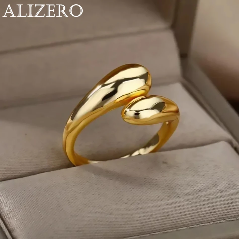 여자를위한 925 스털링 실버 부드러운 워터 드롭 반지 18K 골드 오픈 반지 웨딩 커플 반지 미적 보석 선물 title=여자를위한 925 스털링 실버 부드러운 워터 드롭 반지 18K 골드 오픈 반지 웨딩 커플 반지 미적 보석 선물