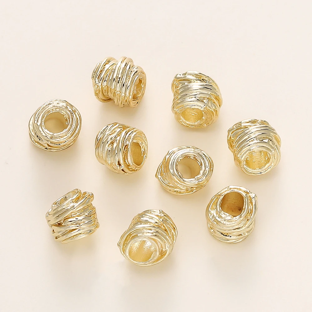 10/30/50 개/갑 14K/18K 골드 도금 황동 직조 볼 스페이서 비즈 DIY 팔찌 목걸이 쥬얼리 액세서리 만들기