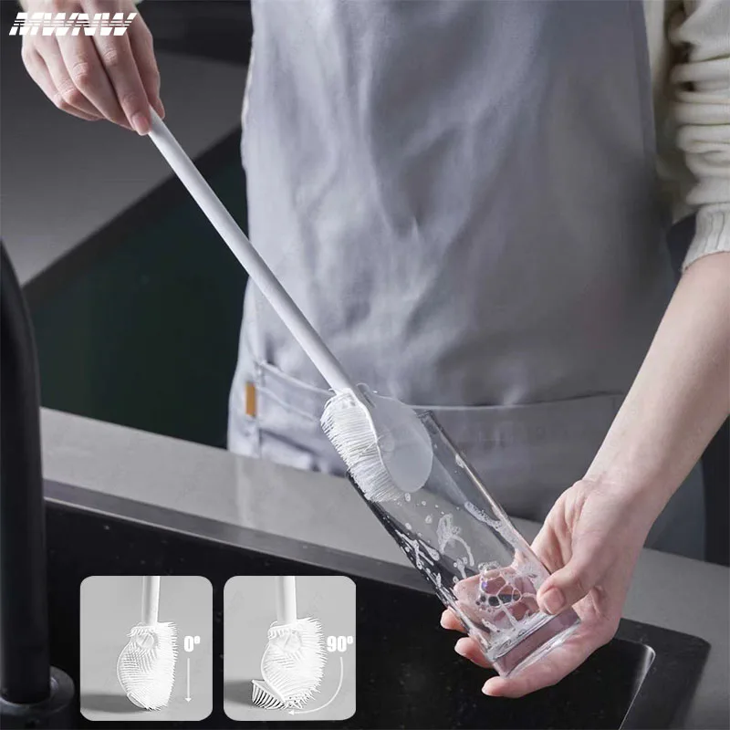   실리콘 우유 병 브러시 컵 스크러버 유리 클리너 롱 핸들 음료 병 깨끗한 브러시 주방 청소 도구