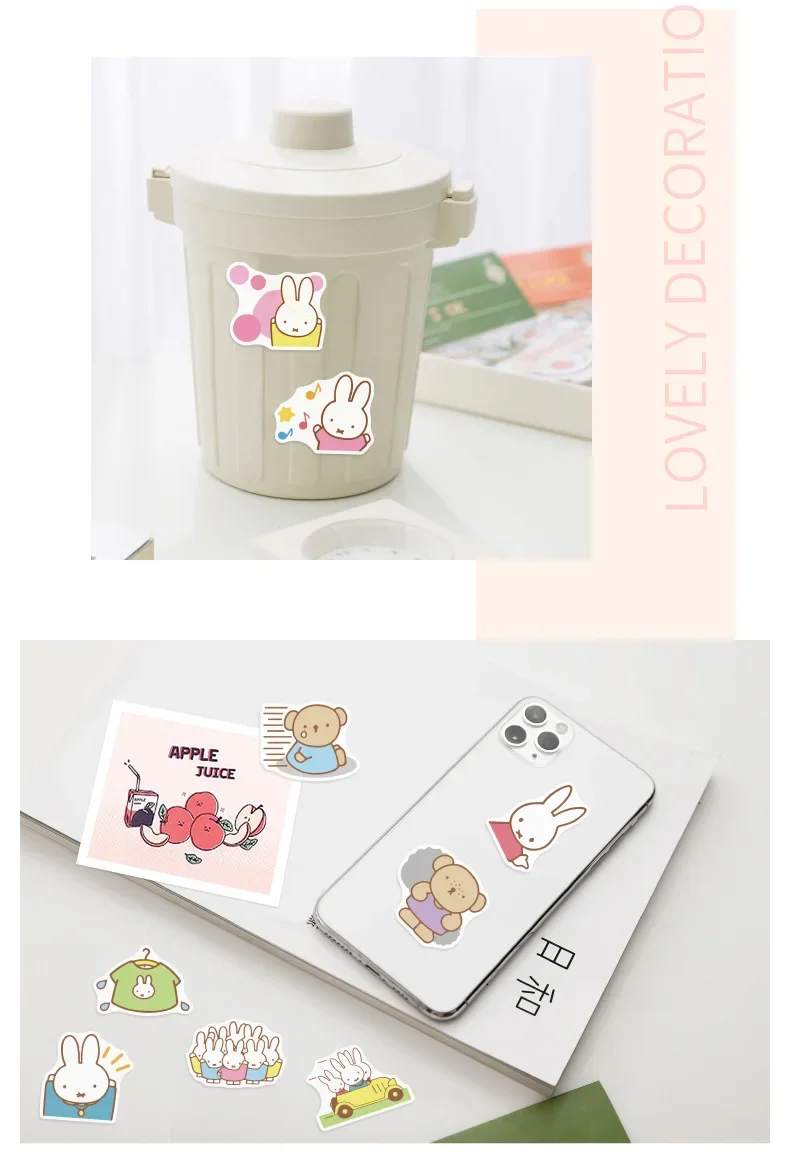 50PCS Kawaii Miffy 스티커 귀여운 만화 토끼 소녀 포켓 장식 스티커 전화 케이스 Ipad 노트북 방수 스티커 장난감