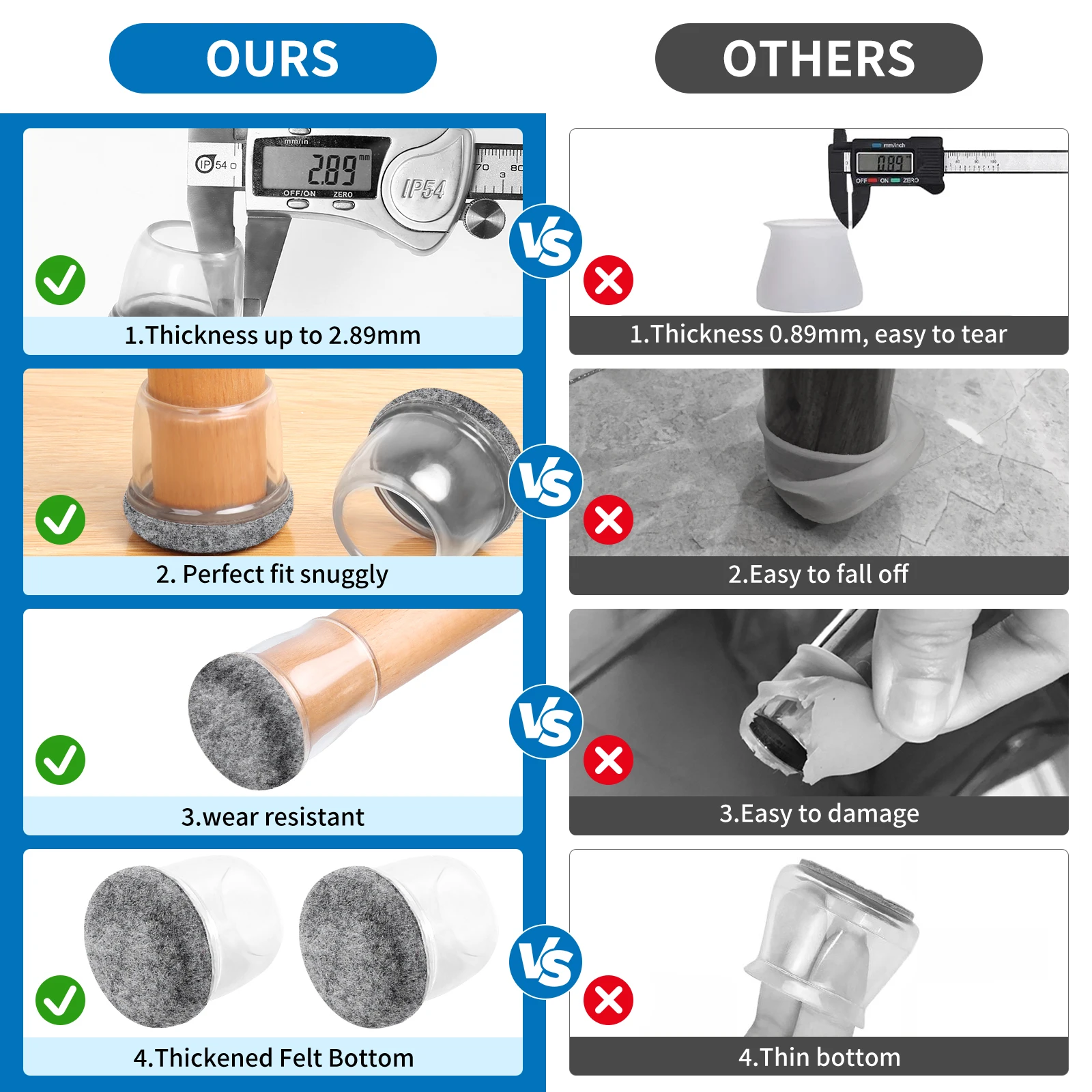미끄럼 방지 실리콘 의자 다리 캡, 스크래치 방지, 원목 바닥 보호대, 방수 펠트 가구 발 패드, 16 개