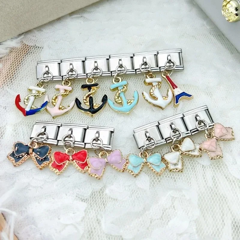 2025 신상 인기 보우 앵커 펜던트 탄성 참 이탈리안 링크 9mm 모듈형 팔찌 만들기 DIY 쥬얼리 대량