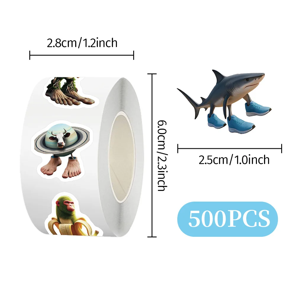 500pcs/Roll Tung Tung Sahur 이탈리아어 Brainrot AI Abstrac 씰링 스티커 DIY PVC 노트북 데칼 장식 Stiker 보상 선물 완구