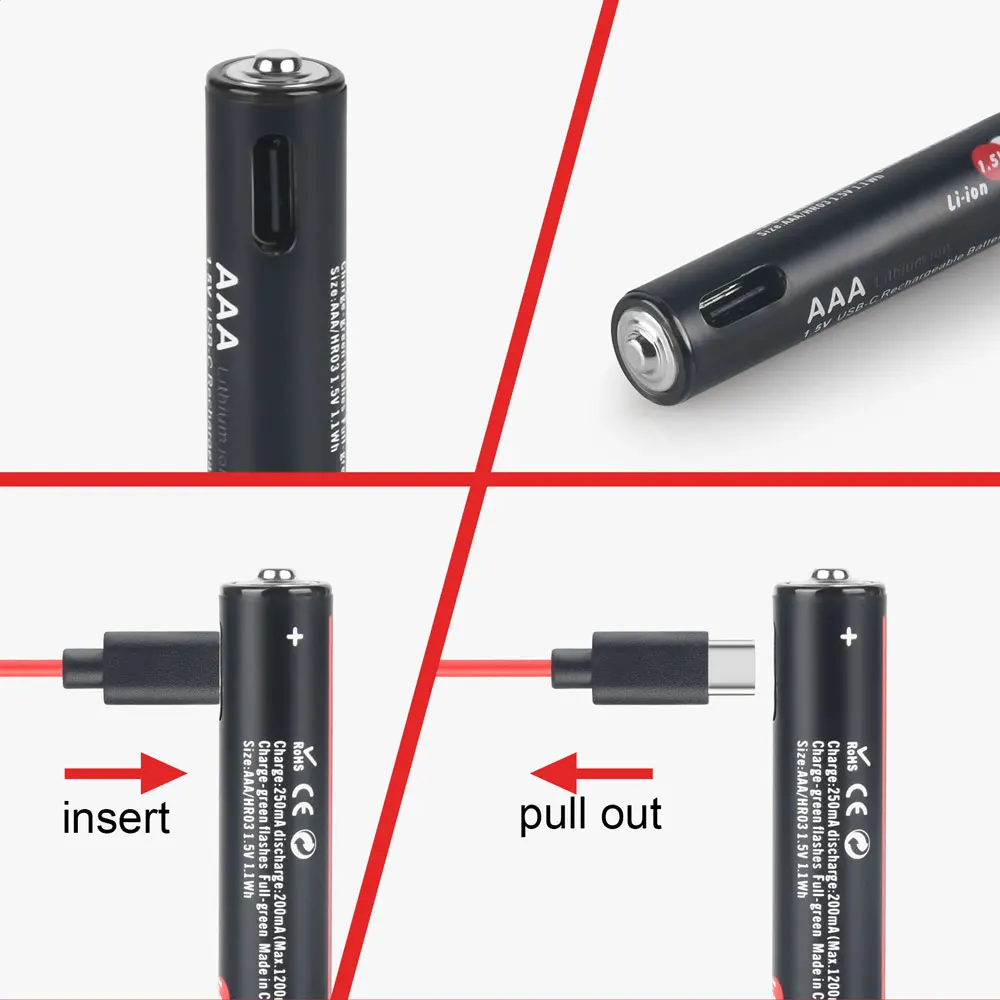 Soshine USB 1100mWh 리튬 배터리 1.5V AAA 1100mWh 충전식 배터리 원격 제어 무선 마우스용 1000회 사이클