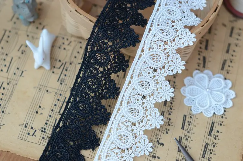 4.2CM 와이드 화이트 블랙 수용성 레이스 절묘한 수 놓은 프린지 리본 칼라 트림 커튼 드레스 DIY 바느질 용품