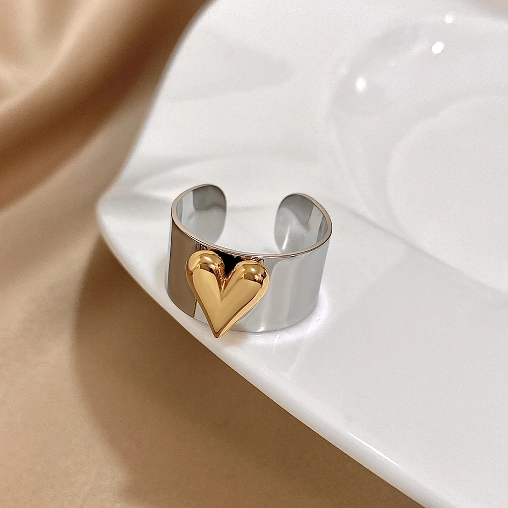 Greatera 스테인레스 스틸 하트 패턴 커프 링 여성용 남성 조수 넓은 두꺼운 성격 과장된 유럽 미국 보석